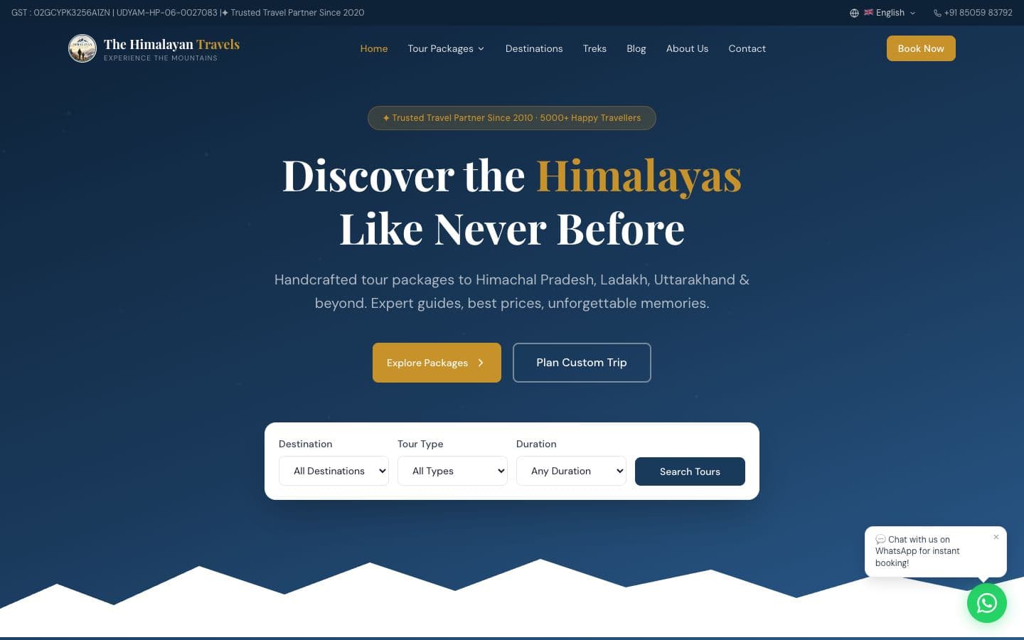 The Himalayan Travels website homepage